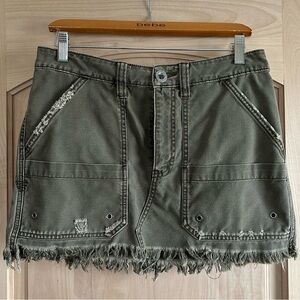 Olive Green Distressed Frayed Hem Mini Skirt by Free People